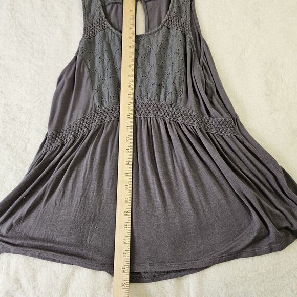 Boho Tunic Eyelet Charcoal Top Sleeveless Size XL Pink Rose Vintage Brand - Picture 3 of 8